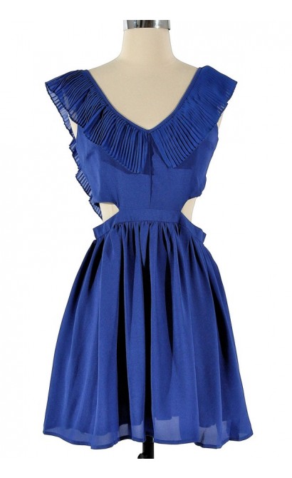 Layla Cutout Ruffle Dress in Blue